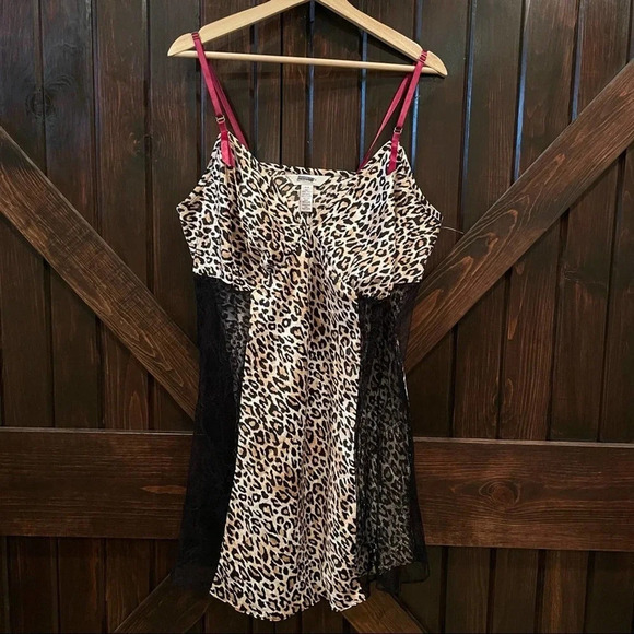 Cacique Intimates Leopard Print Lace Chemise Slip Dress Tan Black 6453 - Picture 3 of 9